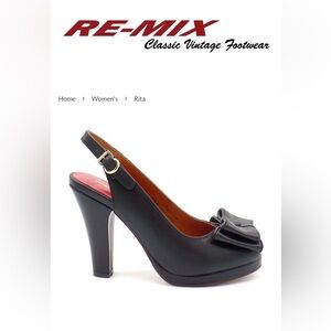 Rita 2 -  Black Slingback Heels with Bow Detail